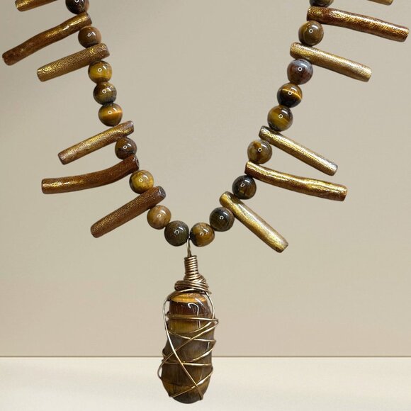 Boho fall color stone beaded necklace - Picture 1 of 1